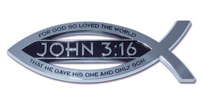 Christian Fish Chrome Auto Emblem (John 3:16 w/ Scripture)