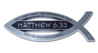 Christian Fish Chrome Auto Emblem (Matthew 6:33 w/ Scripture)