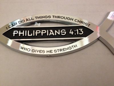 Christian Fish Chrome Auto Emblem (Philippans 4:13 w/ Scripture) Made in USA