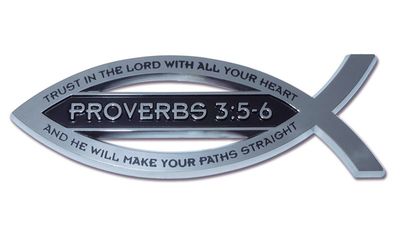 Christian Fish Chrome Auto Emblem (Proverbs 3:5-6 w/ Scripture) Made in USA
