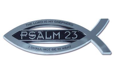 Christian Fish Chrome Auto Emblem (Psalm 23 w/ Scripture)