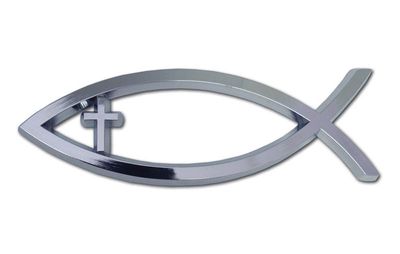 Christian Fish Cross Chrome Auto Emblem