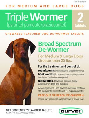 Durvet Triple Wormer for Medium and Large Dogs  Over 25 lbs - 2 Tablets