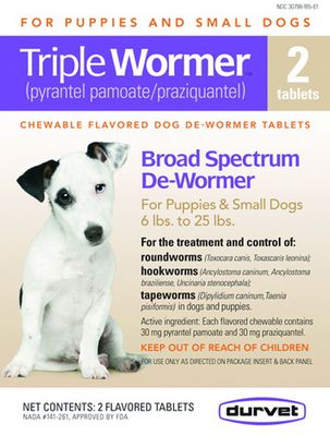 Durvet Triple Wormer For Puppies and Small Dogs 6 lbs to 25 lbs
