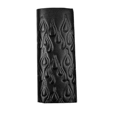 Embossed Flames on genuine black leather 4" Hair Glove