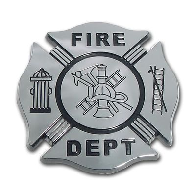 Firefighter Chrome Auto Emblem (BLACK BACKGROUND) Made in USA