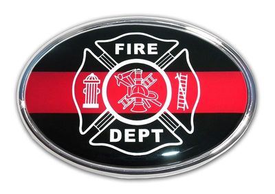 Firefighter Chrome Auto Emblem Thin Red Line  OVAL CAR TRUCK 3M ADHESIVE EMBLEM 