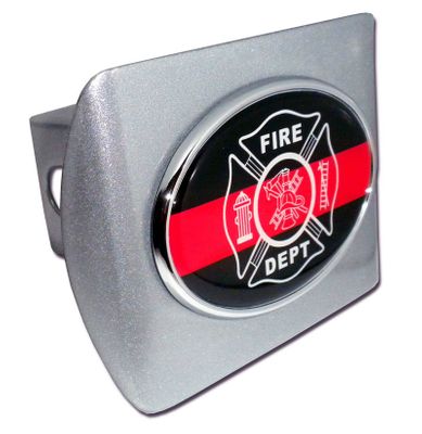 Firefighter Oval Emblem on Brushed Metal Hitch Cover