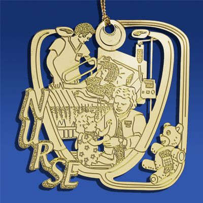 Gold Palted Brass Nurse Christmas Ornament
