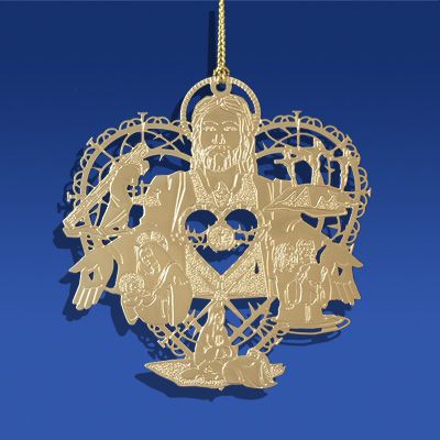 Gold Plated Brass Sacred Heart Of Jesus Christmas Ornament