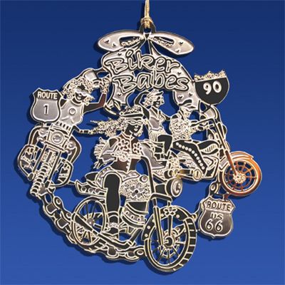 Gold Plated Biker Babes Christmas Ornament