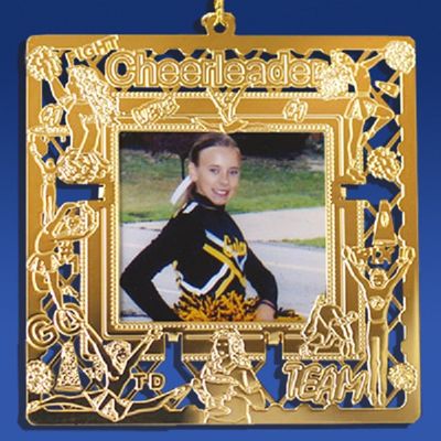Gold Plated Brass Cheerleader Christmas Photo Frame Tree Ornament