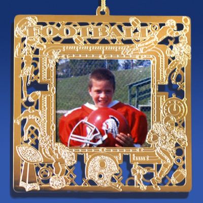 Gold Plated Brass Football Player Christmas Photo Frame Tree Ornament