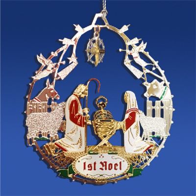 Gold Plated Brass Nativity Christmas Tree Ornament