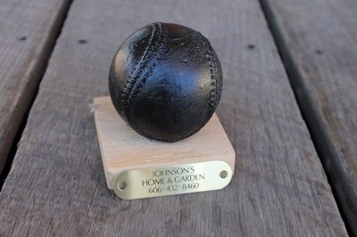 Handcrafted in Kentucky Made From Coal Baseball Figurine With Brass Plate On Wood Base