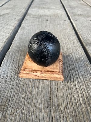 Handcrafted in Kentucky Made From Coal Baseball on Wood Base Figurine