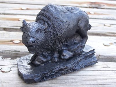 Handcrafted in Kentucky Made From Coal Buffalo Figurine 