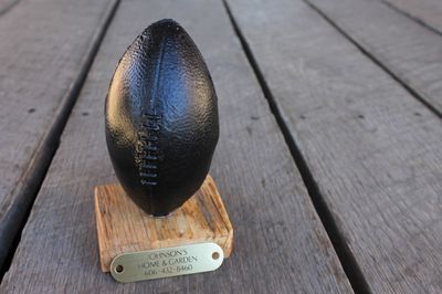 Handcrafted in Kentucky Made From Coal Football Figurine On Wood Base With Brass Plate