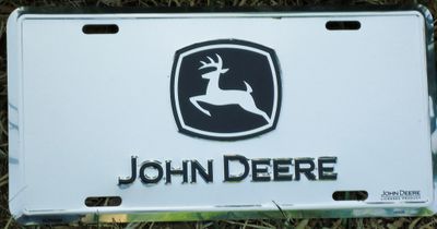 John Deere Anodized Silver Black License Plate
