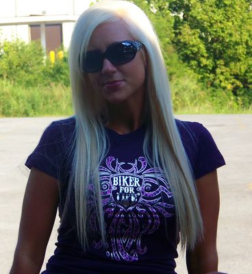 Ladies "Biker For Life" Silver Foil Classic Cut Tee Plum 