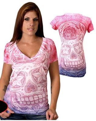 Ladies Sugar Skull Classic Cut Short Sleeve T-Shirt