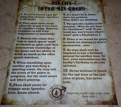 Man Cave 10 Com~MAN~ments Tin Sign 12" X 15" 