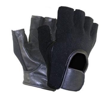 Men's Black Leather and Spandex Fingerless Riding Gloves