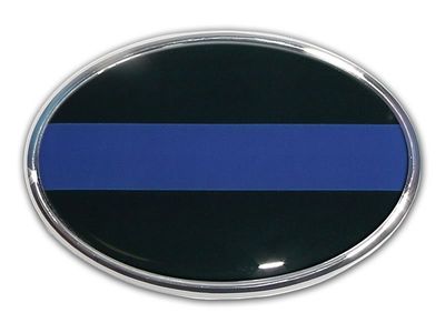 METAL POLICE THIN BLUE LINE OVAL CAR TRUCK 3M ADHESIVE EMBLEM 