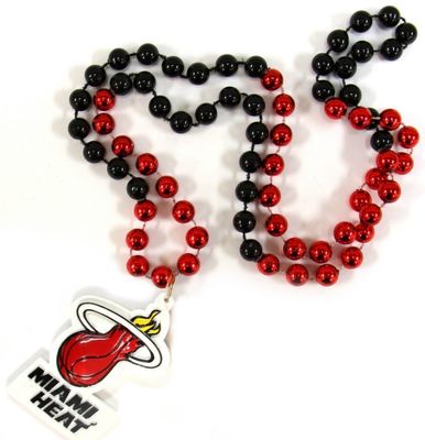 Miami Heat NBA Mardi Gras Beads Necklace with Medallion