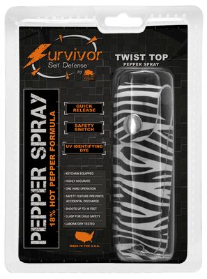 1/2 Ounce Survivor Pepper Spray Keychain - Zebra