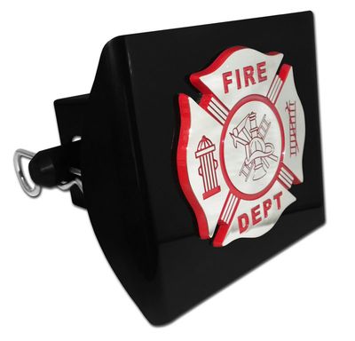 Firefighter Red Emblem on Black Plastic Hitch Cover