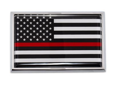 Firefighter Thin Red Line Flag Chrome All Metal Auto Emblem