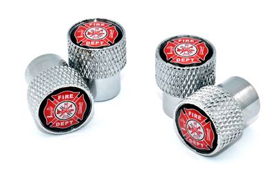 Fire Universal Valve Stem Caps - Shiny Chrome Aluminum Knurling