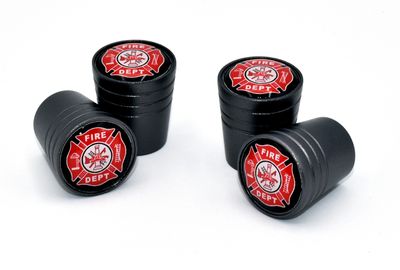 Fire Universal Valve Stem Caps - Black Chrome Aluminum Knurling