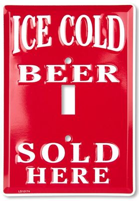 Ice Cold Beer Sold Here  Stamped Metal Light Switch Cover Made in the USA