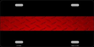 Diamond Plate look Thin Red Line License Plate