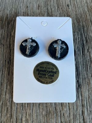 Silver Cross Stud Button Earrings Handmade From Coal by Kentucky Artisans