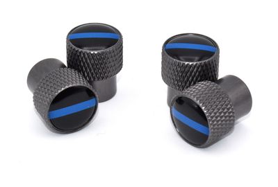 Police Thin Blue Line Valve Stem Caps Black Aluminum Knurling