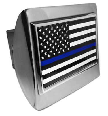 Police Flag Emblem on Chrome Metal Hitch Cover