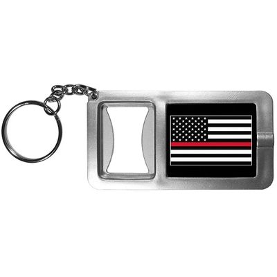 Thin Red Line Firefighter Flag Flashlight Key Chain with Bottle Opener