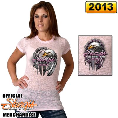 Official 2013 Sturgis Motorcycle Rally Ladies Eagle Dreams Pink Burnout Short Sleeve T-Shirt