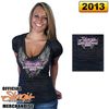 Official 2013 Sturgis Motorcycle Rally Ladies Mirror Wings Black V-Neck Burnout Tee