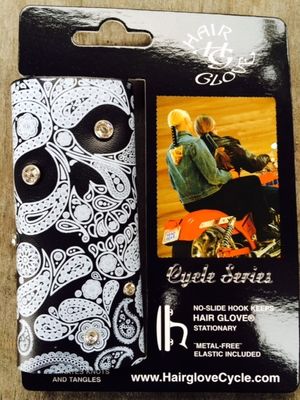 Paisley Skull w/ Gem Stones on Black Leather Hair Glove 4 inch