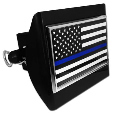 Police Flag Emblem on Black Plastic Hitch Cover