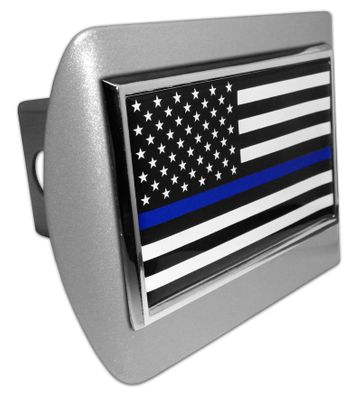 Police Flag Emblem on Brushed Metal Hitch Cover
