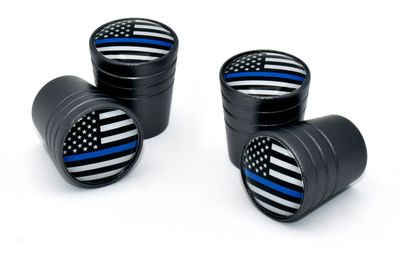 Police Universal Valve Stem Caps - Black Chrome Aluminum Smooth