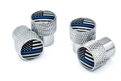 Police Universal Valve Stem Caps - Shiny Chrome Knurling