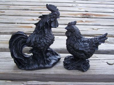 Rooster and Hen Handcrafted from Coal 