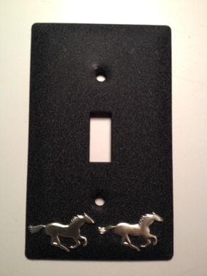 Running Horses Metal Light Switch Plate Black Finish
