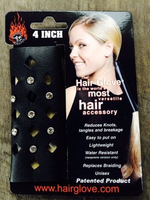 Tapered Diamonds & Crystals 4" Hair Glove on genuine black leather